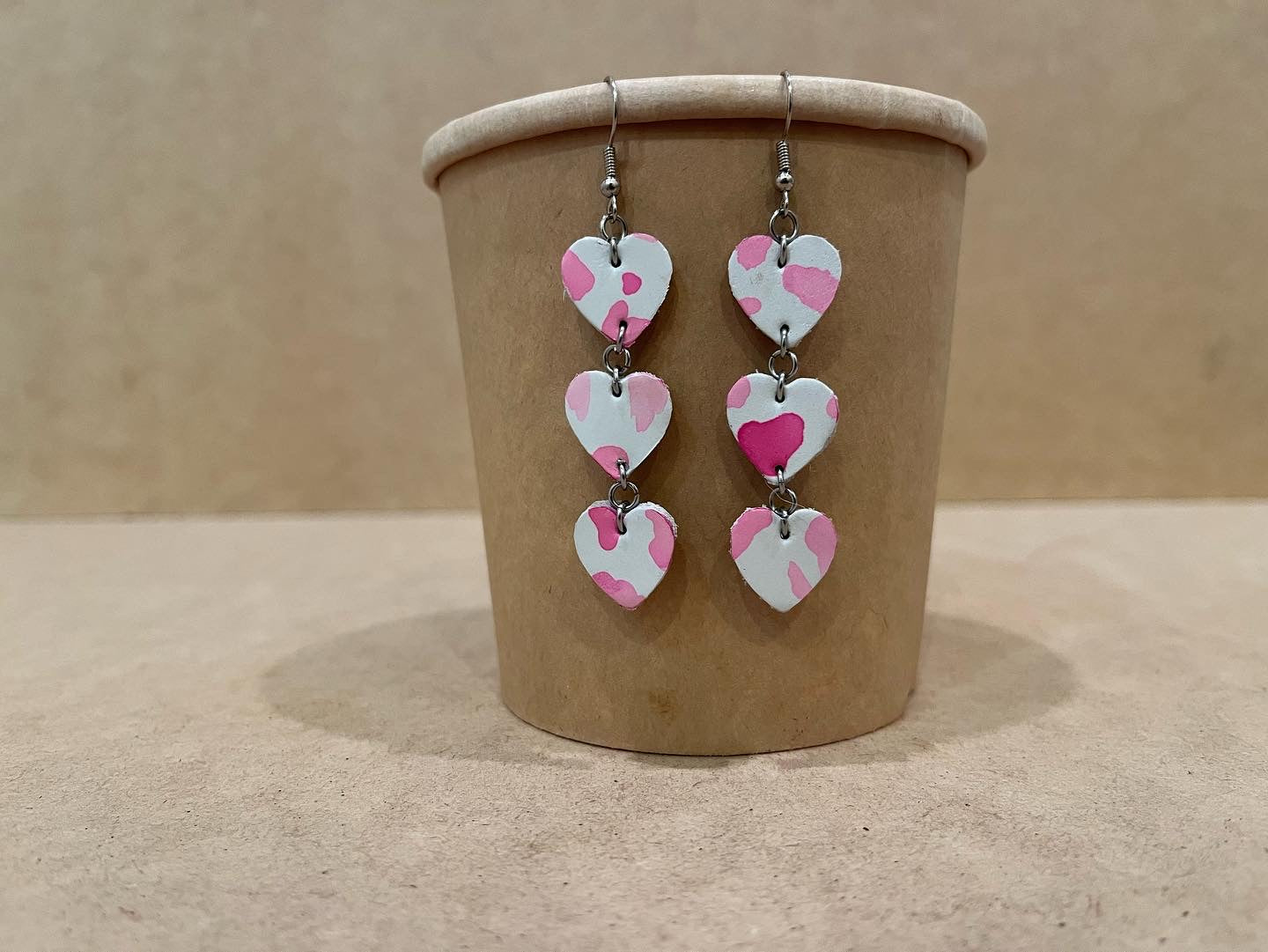 Cowprint Heart Earrings