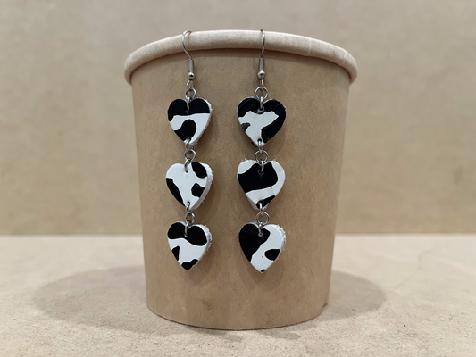 Cowprint Heart Earrings